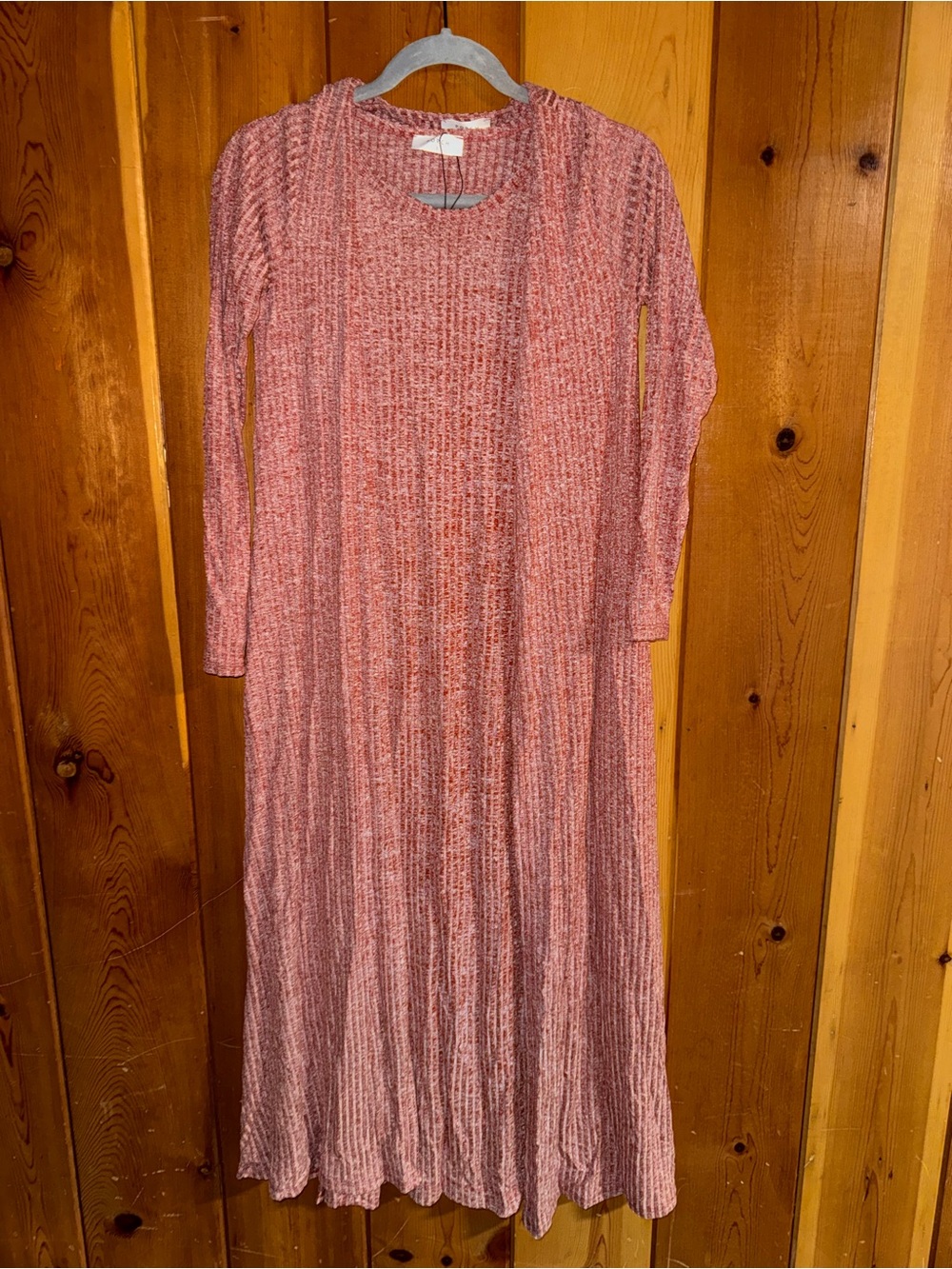 Porch Pink Ribbed Maxi Dress & Cardigan Set Small